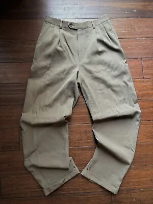 Vintage Olive Green Wool Trousers Slacks Pants 32 Wide Leg • $5