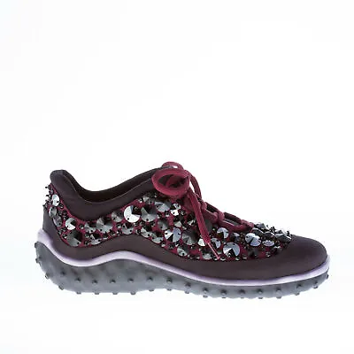 MIU MIU Women Shoes Black And Bordeaux Satin And Nylon Sneaker With Swarovsky • $269