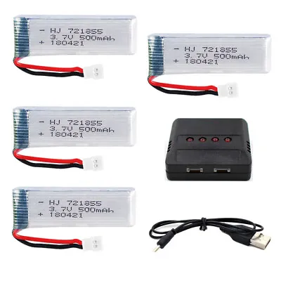 $31.70 • Buy 4PCS 721855 3.7V 500mAh Lipolymer High Rate Battery 51005 +Charger For Drone RC