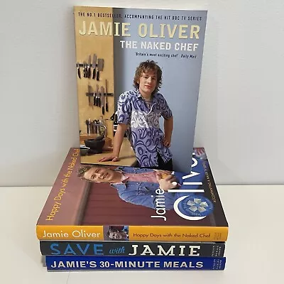 Jamie Oliver Cookbook Bundle Save 30 Minute Meals Naked Chef & Happy Days • $40