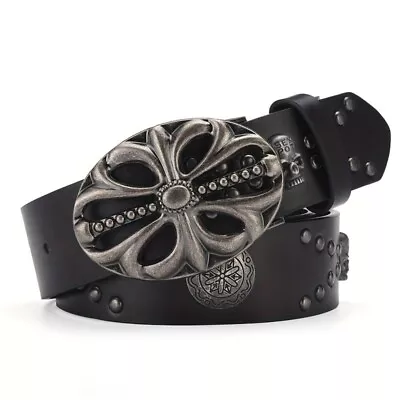 Punk Bohemian Style Belt Skeleton Head Inlaid Waistband Leather Belt  Y2K Style • $15.65