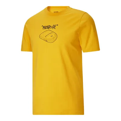 Puma Classics Mixtape Disc Graphic Crew Neck Short Sleeve T-Shirt Mens Yellow Ca • $14.99