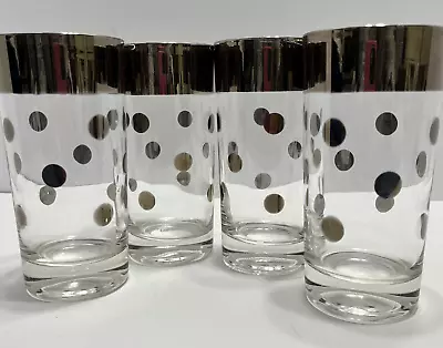 Silver Polka Dot 5.5   Glasses Dorothy Thorpe Barware Set Of 4 Banded Tumblers • $48