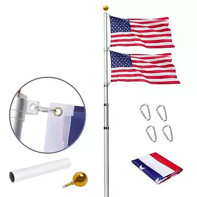 30ft Telescopic Flag Pole Kit Heavy Duty Aluminum Telescoping Flagpole Fly Two F • $128.42