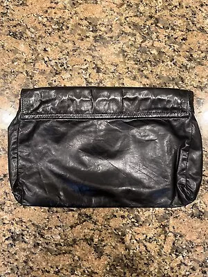 TYLIE MALIBU LEATHER CLUTCH HANDBAG PURSE All Black Leather Soft 12” X 8” • $18.95