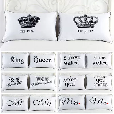 White With Black King And Queen Crown Pillowcases Pillow Case Gift Funny Bedding • £15.47