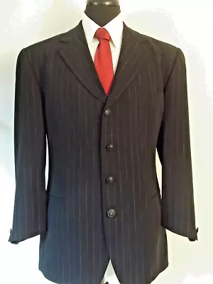 Versace Istante 4 Button Wool Suit 46R Black Pinstripe 39 X 31.5  Italy • $169