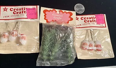 VIntage NOS Christmas Floral Picks Plastic Mold Santa Head Trees Hong Kong Craft • $14.99