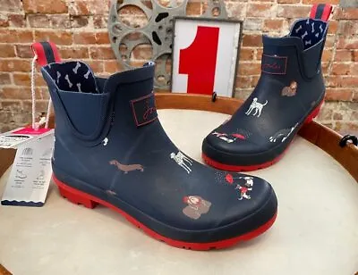 $54.95 • Buy Joules Navy Blue Dog Dogs Wellibob Welly Waterproof Ankle Rain Boots 9 New