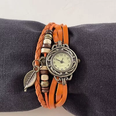 Vintage Ladies Southwest Style Braided Leather/Beaded Bracelet Band Quartz Watch • $13.99
