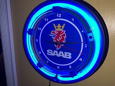 Saab Dealership Motors Auto Garage Man Cave Neon Wall Clock Advertising  Sign • $99.99