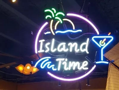 Island Time Palm Tree Martini 17 X14  Neon Light Sign Lamp Beer Bar Open Display • $99.99