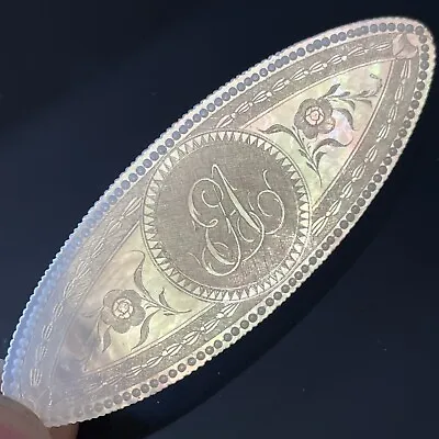 Antique Chinese Carved Engraved Mother Of Pearl Gaming Gambling Poker Chip • $49.95