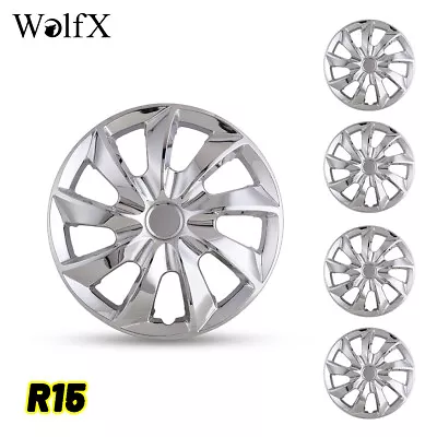 Glossy Silver 15  Wheel Covers 4Pc Set Snap Hubcaps Caps For R15 Tire &Steel Rim • $45.99