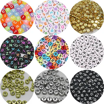 250 Assorted Acrylic Alphabet Letter Coin Beads 4X7mm Jewelry Craft Color Choice • £4.19