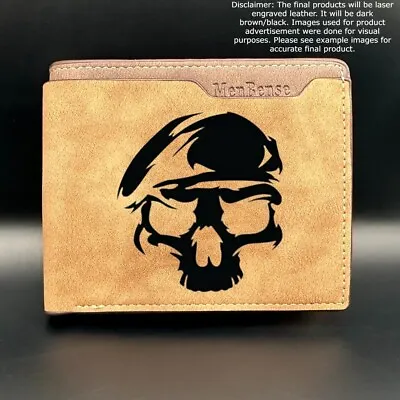 Custom MILITARY ARMY SKULL Leather Bi Fold Wallet - Laser Engraved Wallet • $28