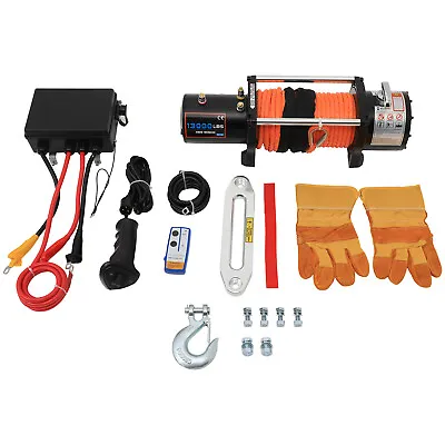 For Jeep Wrangler 12V 13000LB Electric Winch Tow Trailer Synthetic Rope Off Road • $280.02