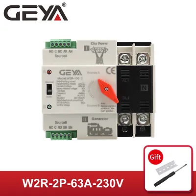 £54.88 • Buy GEYA Dual Power Automatic Transfer Switch 2P 100A 230V 50Hz Grid To AC Generator