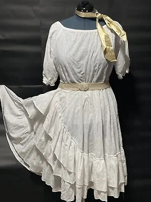 VTG Square Dance Skirt & Top Scarf Belt Set White Eyelet  Ruffle Skirt 36  W • $44