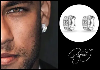 Men’s Neymar BLING 18mm AAA Quality 12 Zirconia 18K White Gold Huggie Earrings • £19.95