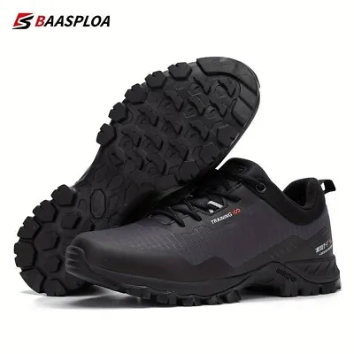 BASPLOA Men Hiking Trainers Walking Lightweight Shoes Waterproof Resistant Black • £22.99