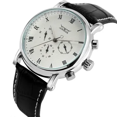 JARAGAR Men's Sport Mechanical Watches Automatic Leather Roman Numerals Watch • £28.79