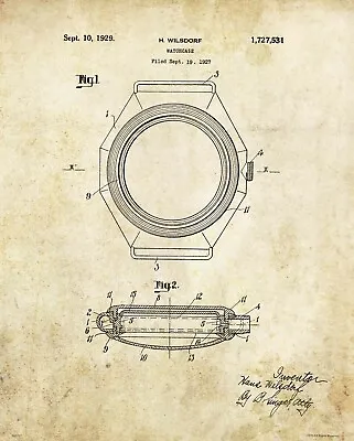 Rolex Watch Collector Patent Art Print Hans Wilsdorf Men's Office Wall Decor • £9.59