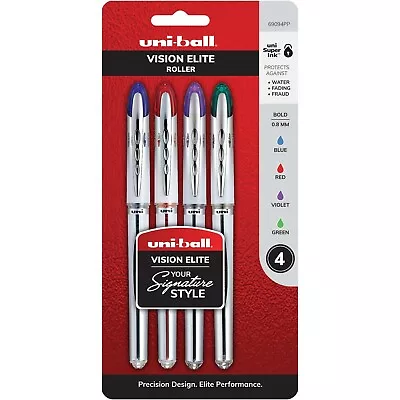 Uni-ball Vision Elite 69094PP 0.8mm Bold Point Rollerball Pens 4 Color Set • $12.99