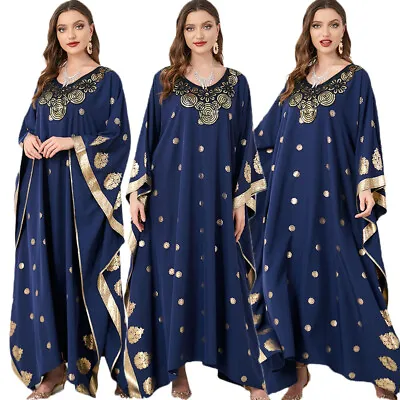 Moroccan Abaya Women Muslim Print Loose Maxi Dress Dubai Kaftan Gowns Ramadan • $36.24