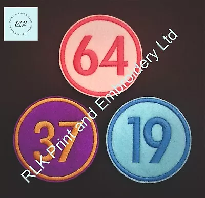 Personalised Number Name Embroidered Patch Badge Standard Round Iron On Sew On • £3.80