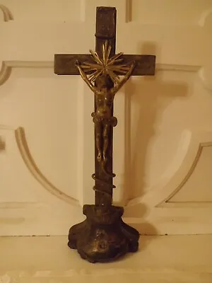 $195 • Buy Antique Standing Altar Crucifix Old Metal Construction Exceptional 18th Century