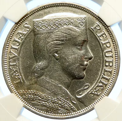 1931 LATVIA Female Headwear Vintage OLD Silver European 5 Lati Coin NGC I106580 • $718.65