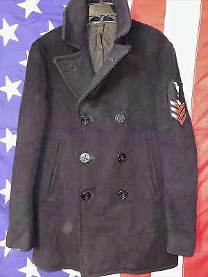 US Navy Mens Wool Pea Coat Korean War Era 50s Vtg USA Made Chest 38” • $65