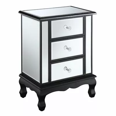 Gold Coast Vineyard Three-Drawer End Table In Black Wood And Mirrored Glass • $172.99