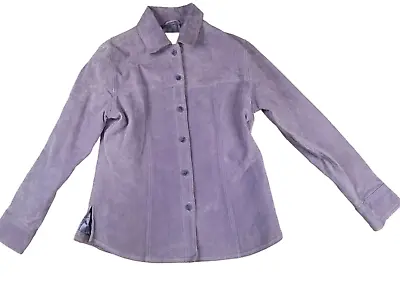 A.M.I. 100% Leather Suede Shirt Jacket Womens SMALL Lavender Lined Button Up • $17