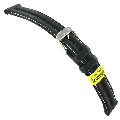 20mm Morellato Genuine Calfskin Double Padded Stitched Black Men Watch Band 1617 • $29.56