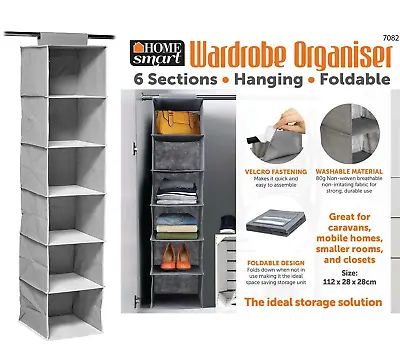 £8.99 • Buy 6 Shelf Hanging Wardrobe Storage Organiser Clothes Hang Closet Rack (DGI7082)
