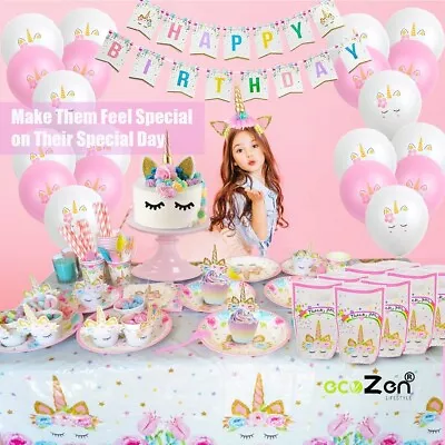 $19.99 • Buy Unicorn Birthday Party Decoration Supplies Set & Tableware Kit 194pcs -Serves 16