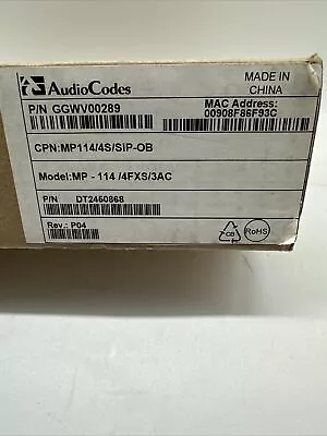 Audio Codes Mp-114 Voip Gateway Mp-114/4fxs/3ac • $40