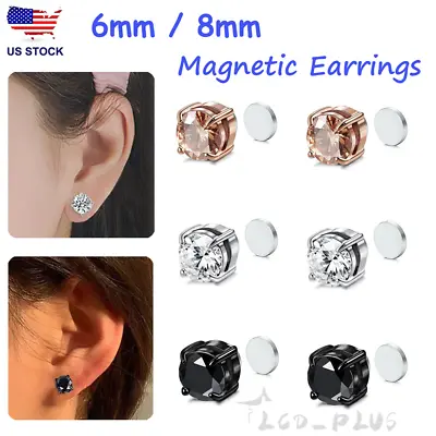 Titanium Steel Magnetic Stud Earrings 6MM/8MM For Women Men Non-Piercing Clip On • $4.55