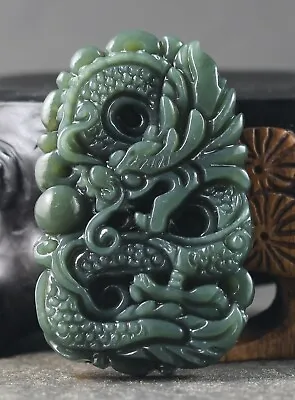 Chinese Natural Hetian Jade Hand-carved Statue Of Dragon Pendant  • $11.99