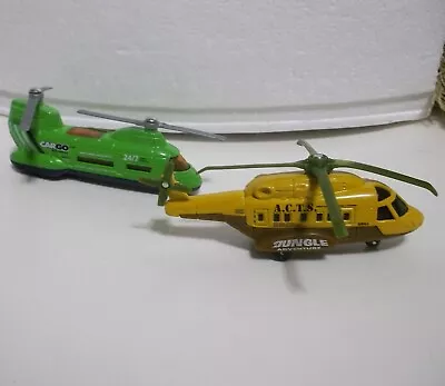 2 Matchbox Diecast Helicopters 2003 Yellow MISSION CHOPPER 2001 Green TRANSPORT • $15.95