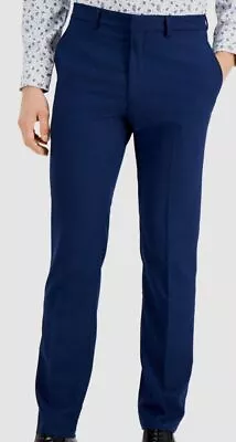 $125 Kenneth Cole Men's Blue Solid Slim-Fit Dress Pants Size 30W 30L • $35.58