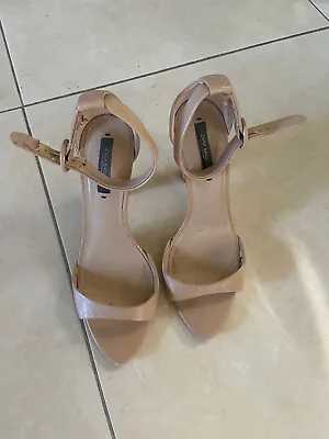 ZARA Nude Beige Strappy Leather Sandal Heels Ankle Strap Bloggers Rare EU 37 • $49.95