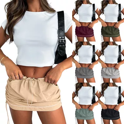 Cargo Skirt Mini Streetwear Bottoms Short  Low Waist Drawstring Fashion Sport • $3.09