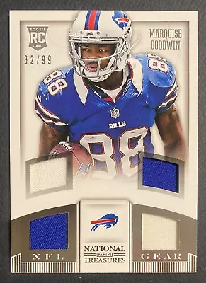 2013 NATIONAL TREASURES MARQUISE GOODWIN QUAD EVENT-USED MATERIAL RC #'d /99 • $3.99