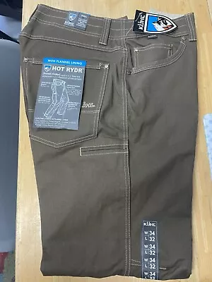 Kuhl RYDR Mens Pant Color Dark Khaki Flannel Lining Size 32x34 • $54.99
