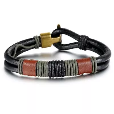 Men's Leather Wrap Bracelet Wristband Cord Braided Rope Bangle Black Alloy 8.66  • $8.60