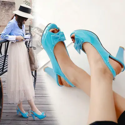 Women High Heels Slingback Bowknot Stiletto Sandals Peep Toe Dress Shoes Lolita • £21.83