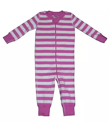 NEW Hanna Andersson Girls Size 70 9-18 Month Zipper Pajamas Pink White Stripe • $19.95